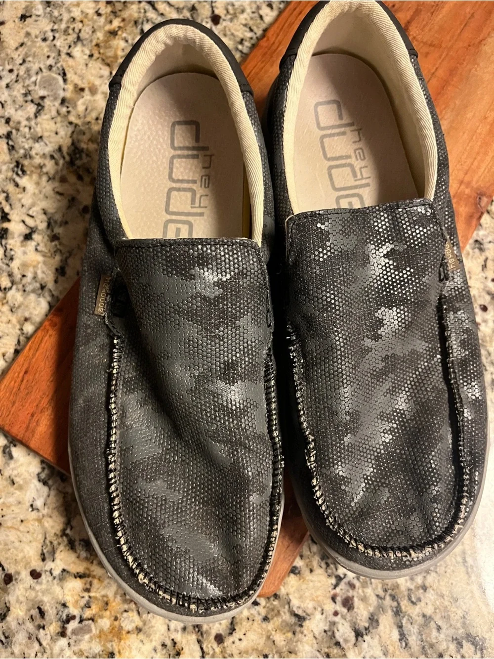 Hey Dude Dark Gray Camo Men’s Slip-On Casual Shoes Size 10